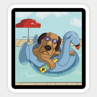 Poolside Partying Puppy Sticker